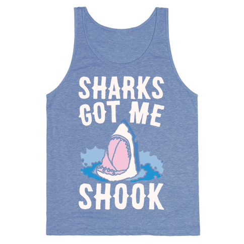 Sharks Got Me Shook Tank Top - Heathered Blue