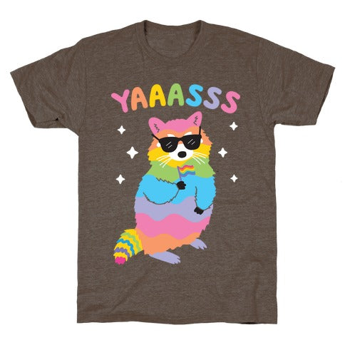 Yes Rainbow Raccoon T-Shirt - Athletic Brown