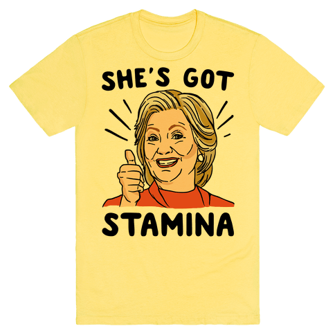 Hillary's Got Stamina White Print T-Shirt - Yellow