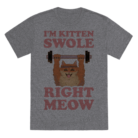 I'm Kitten Swole Right Meow T-Shirt - Heathered Gray