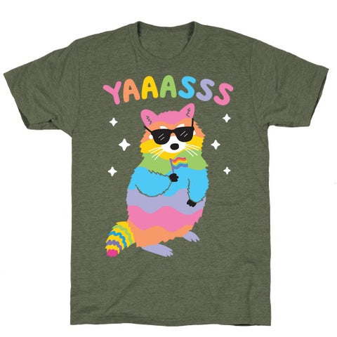 Yes Rainbow Raccoon T-Shirt - Moss
