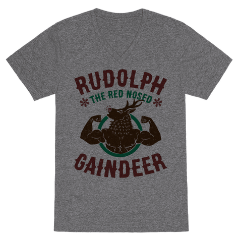 Rudolph The Red Nosed Gaindeer VNeck T-Shirt - Heathered Gray
