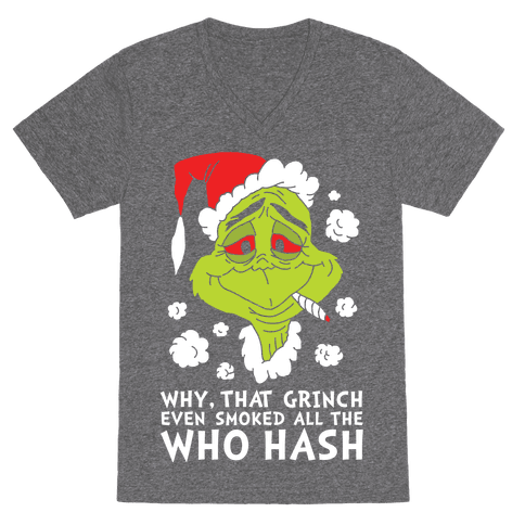 Who Hash Grinch VNeck TShirt - Heathered Gray