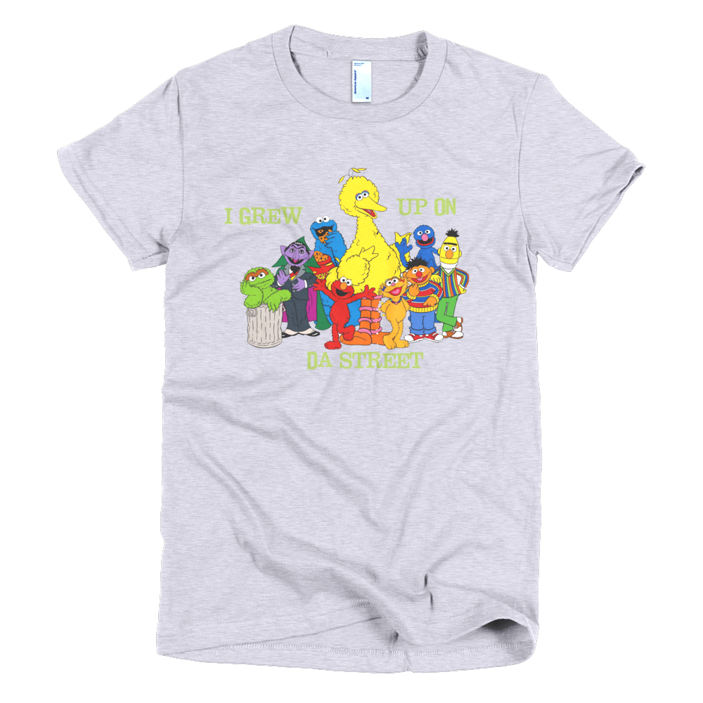 Sesame Street I Grew Up On Da Street Womens T-Shirt - Gray