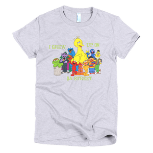 Sesame Street I Grew Up On Da Street Womens T-Shirt - Gray